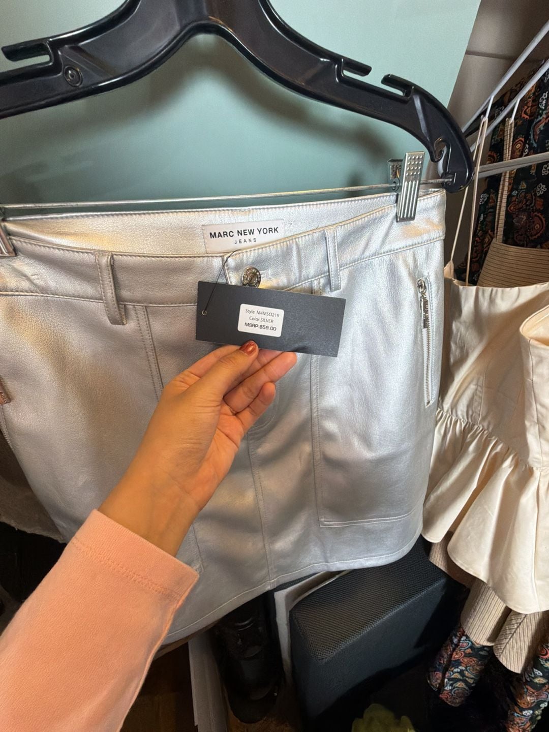 Marc New York Jeans Metallic Silver Faux Leather Mini Skirt 8
