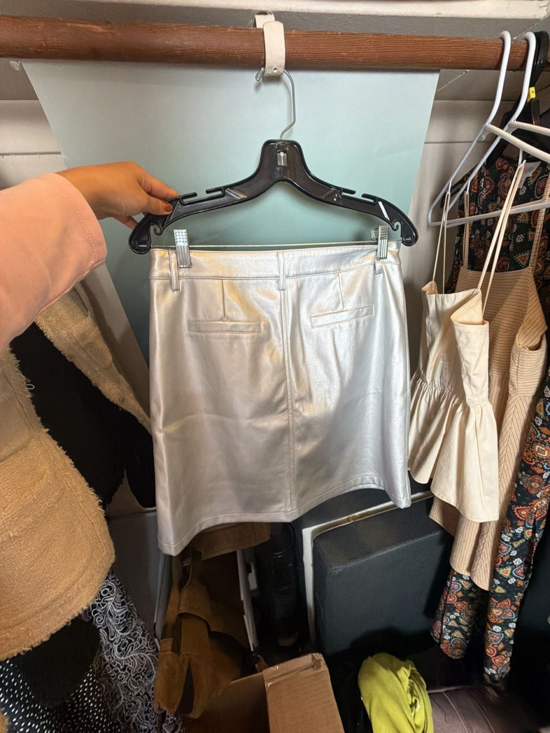 Marc New York Jeans Metallic Silver Faux Leather Mini Skirt 10