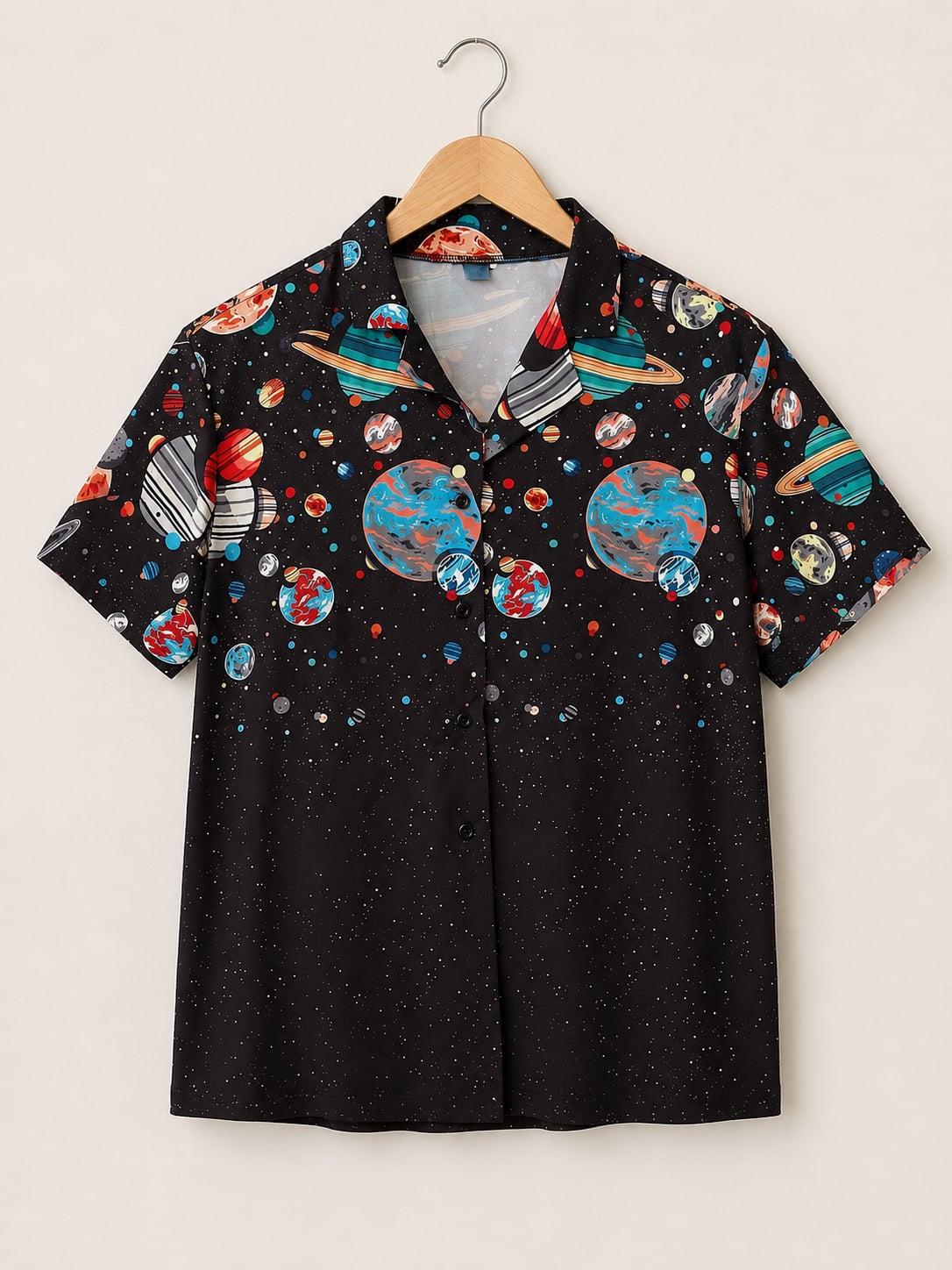 SHEIN Space Galaxy Print Short Sleeve Button-Up Shirt 2