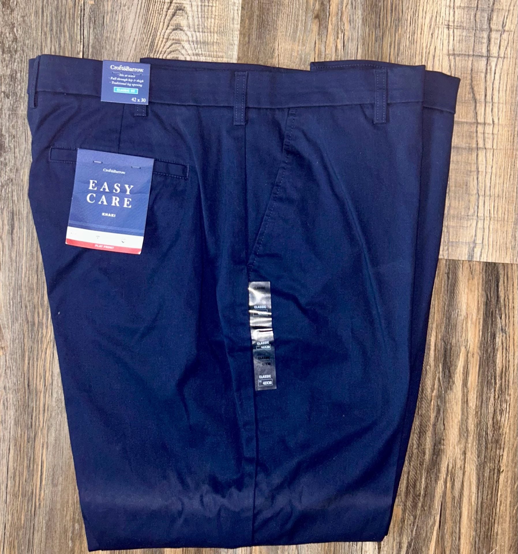 Croft & Barrow Men's Classic Fit Easy Care Flat Front Khaki Pants, Navy, 42x30 2