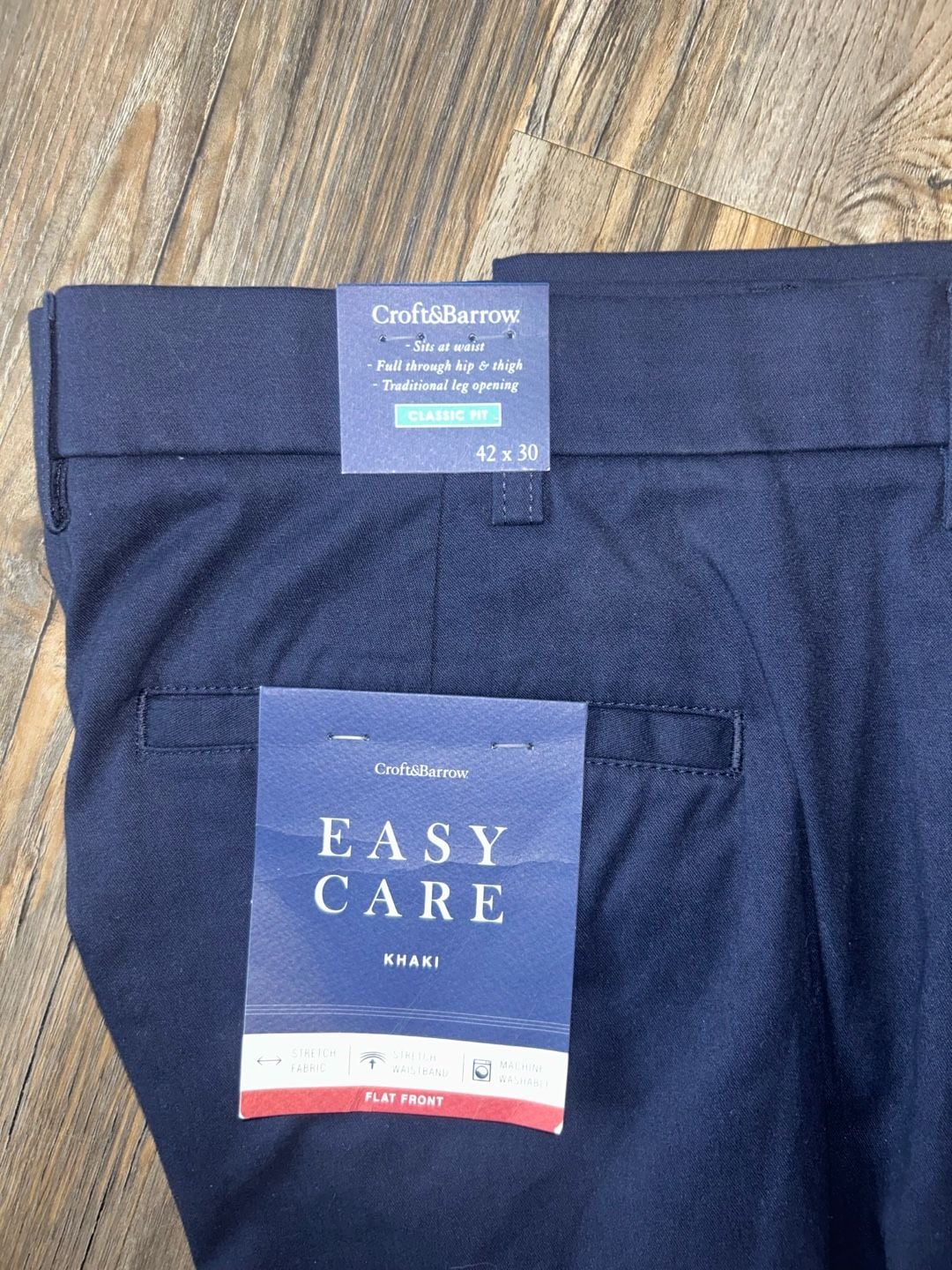 Croft & Barrow Men's Classic Fit Easy Care Flat Front Khaki Pants, Navy, 42x30 3