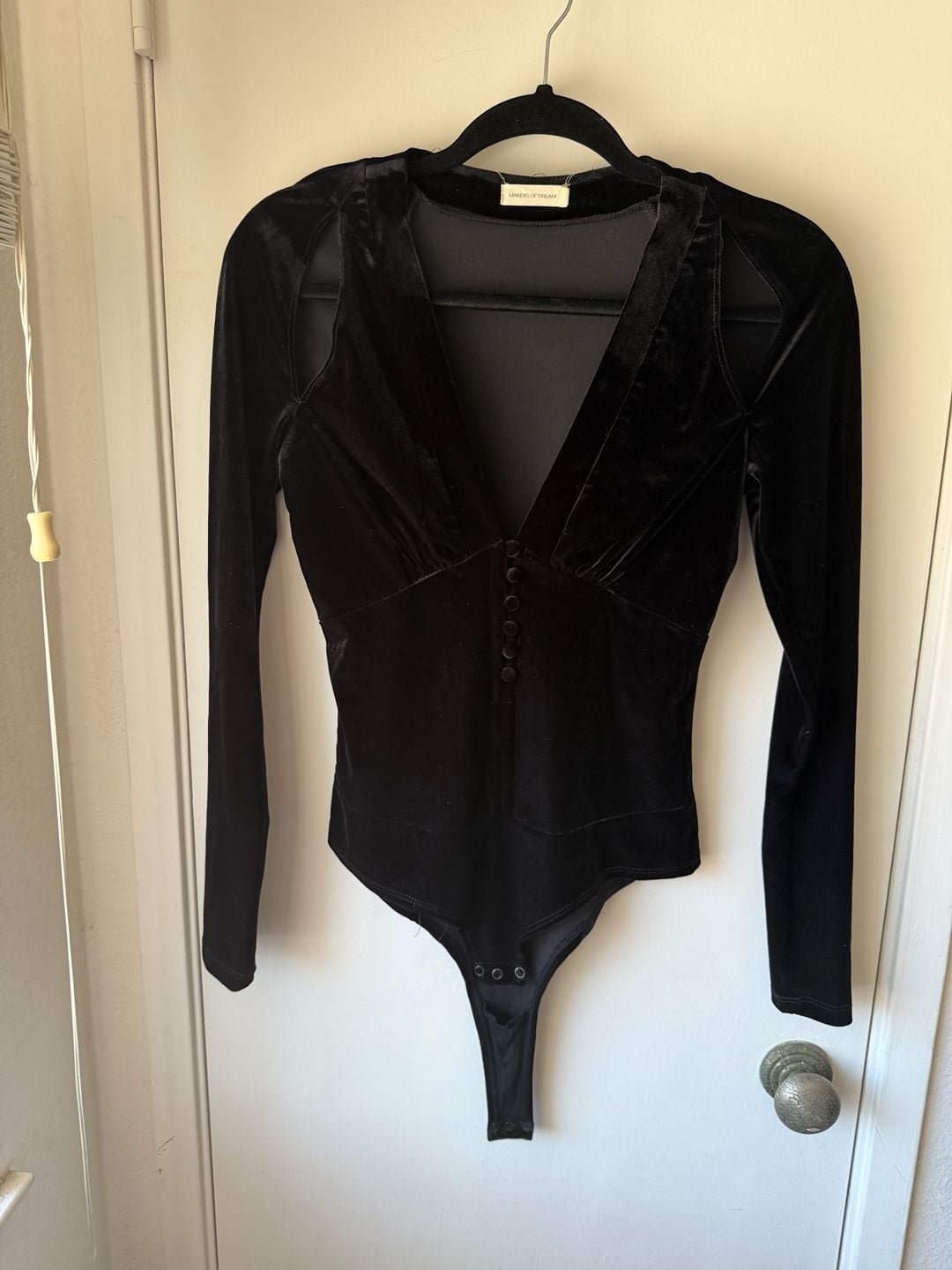 Makers Of Dreams Black Velvet Long Sleeve V-Neck Bodysuit 2