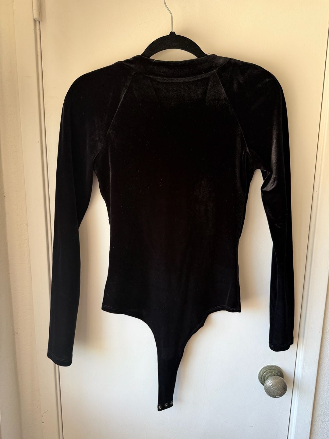 Makers Of Dreams Black Velvet Long Sleeve V-Neck Bodysuit 5