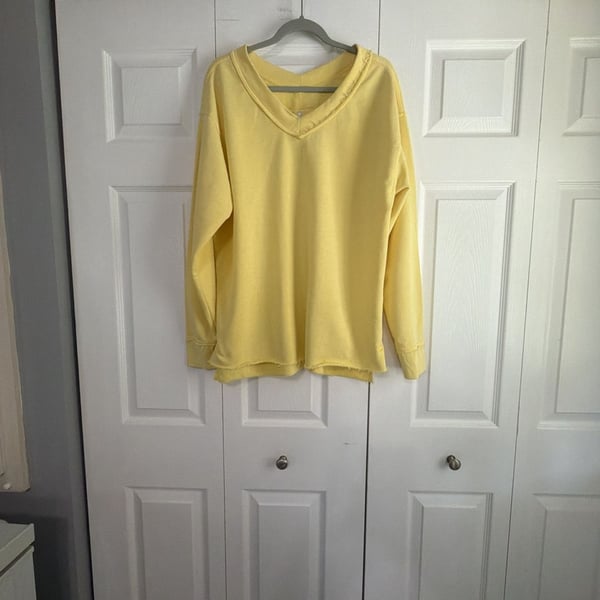 Club Social by Jadelynn Brooke Yellow Raw Edge V-Neck Long Sleeve Sweatshirt