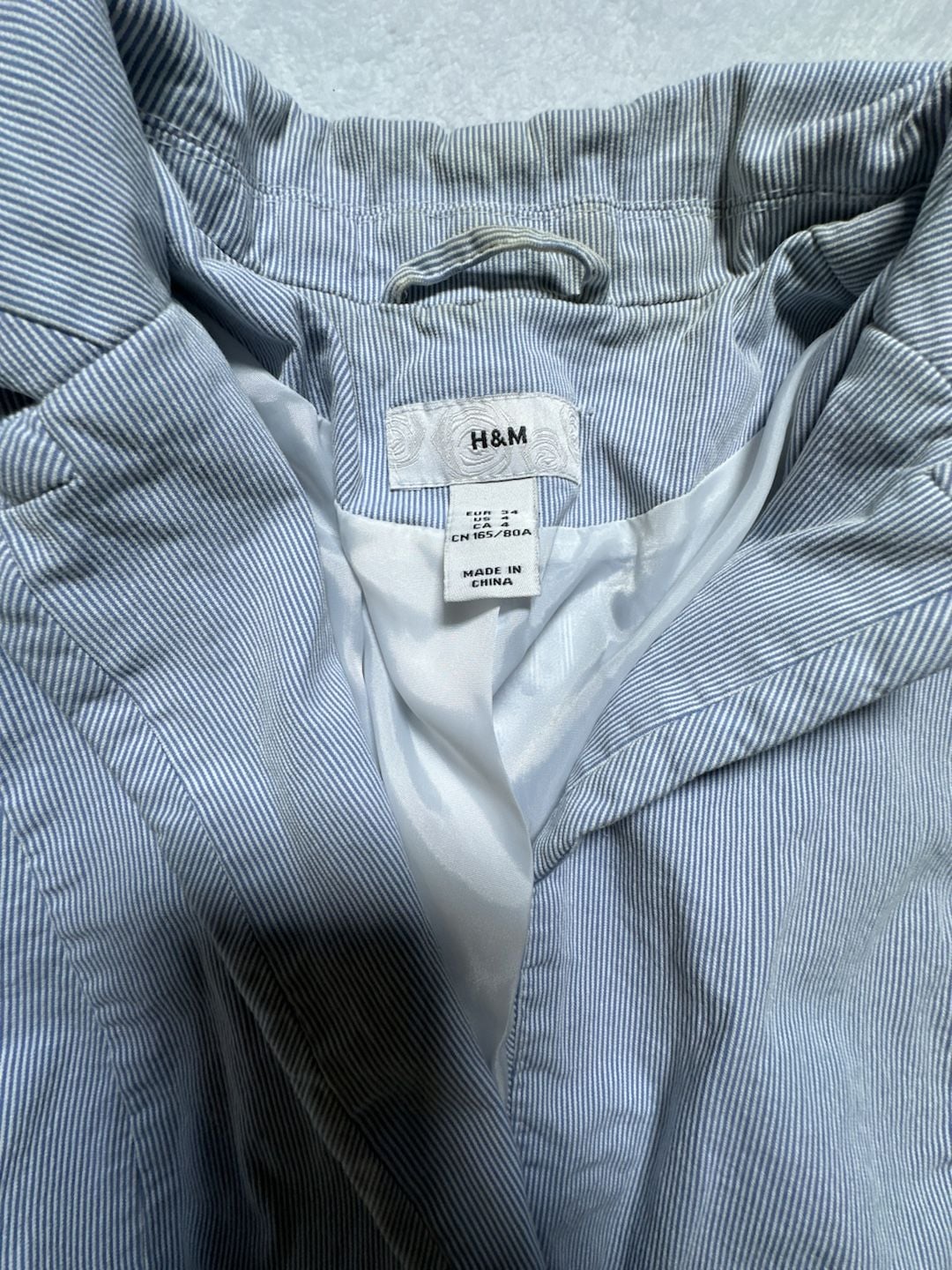H&M Women's Light Blue Striped Cotton Blend Fitted Blazer 3