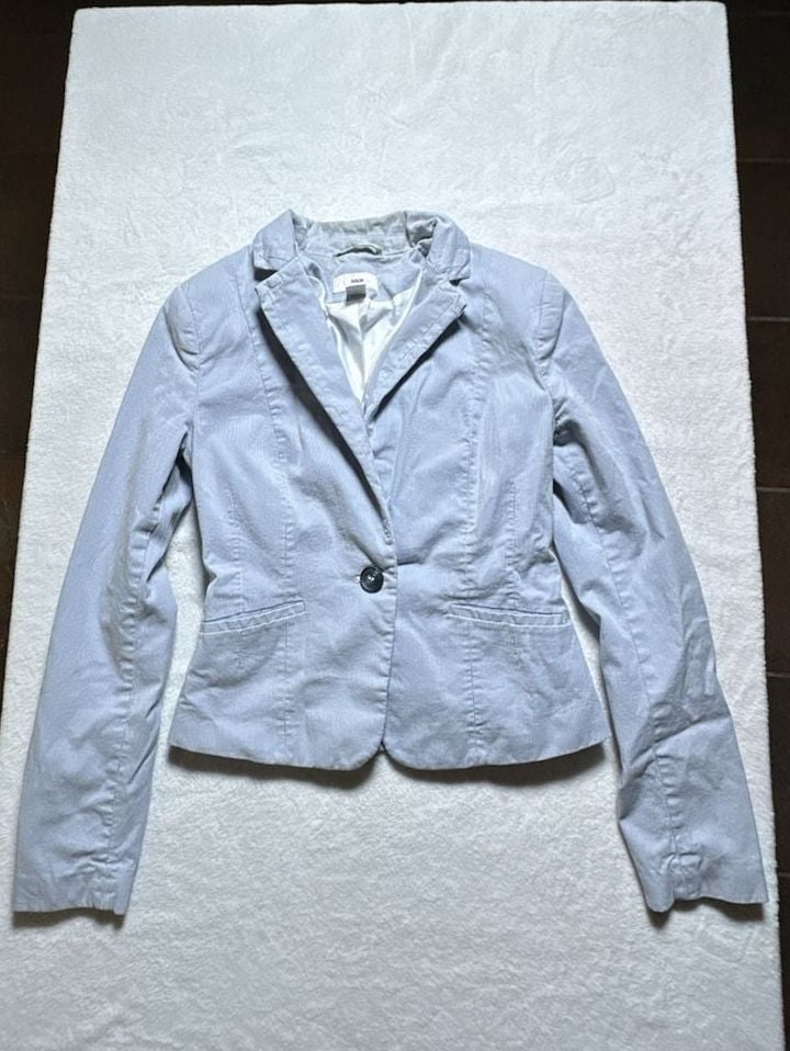 H&M Women's Light Blue Striped Cotton Blend Fitted Blazer 2