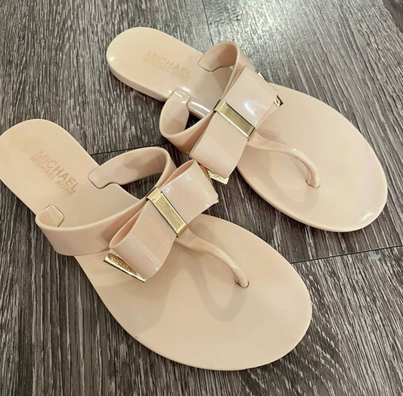 MICHAEL Michael Kors Kayden Jelly Bow Thong Sandals in Nude 2