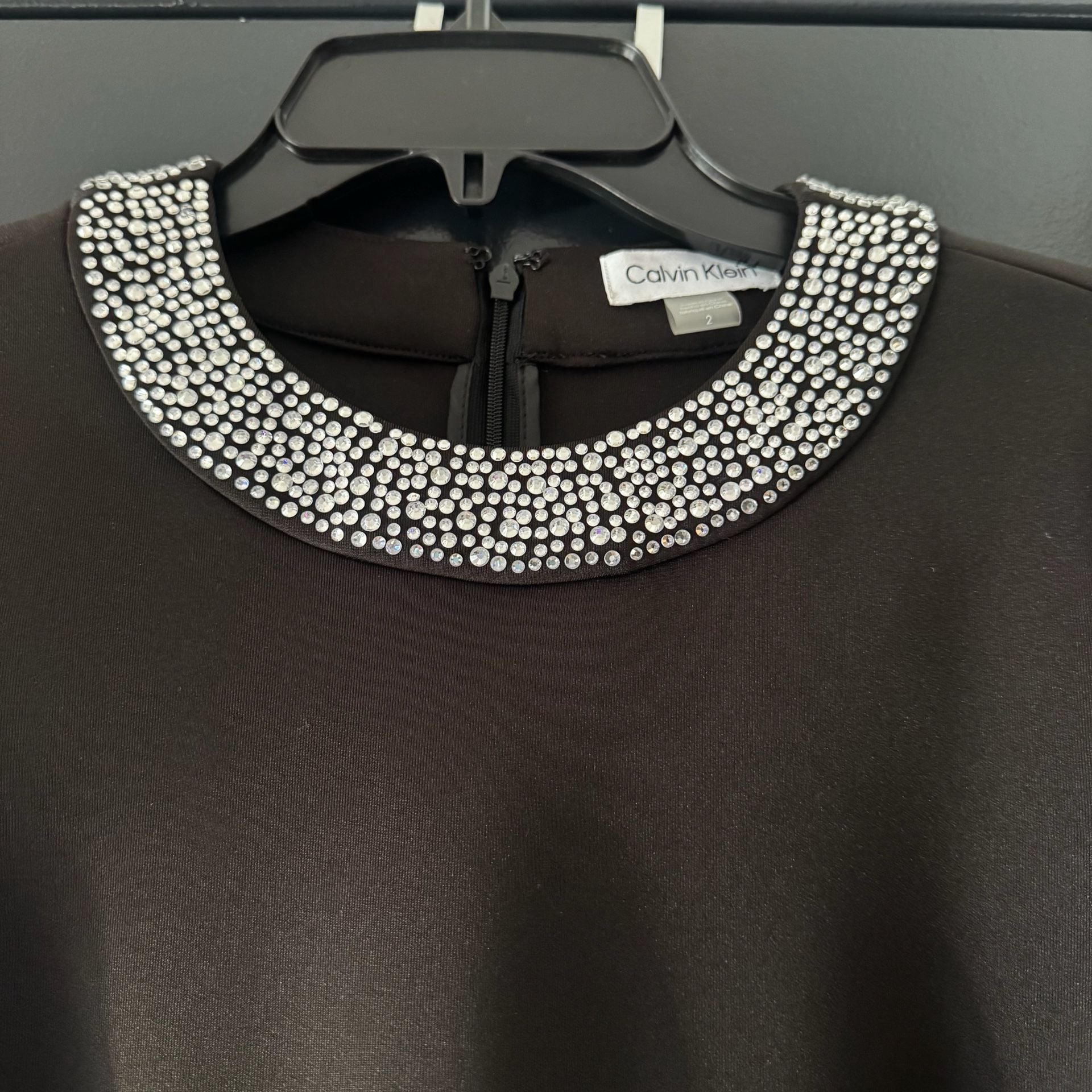 Calvin Klein Crystal Embellished Neck and Cuff A-Line Mini Dress - Size: 2 5