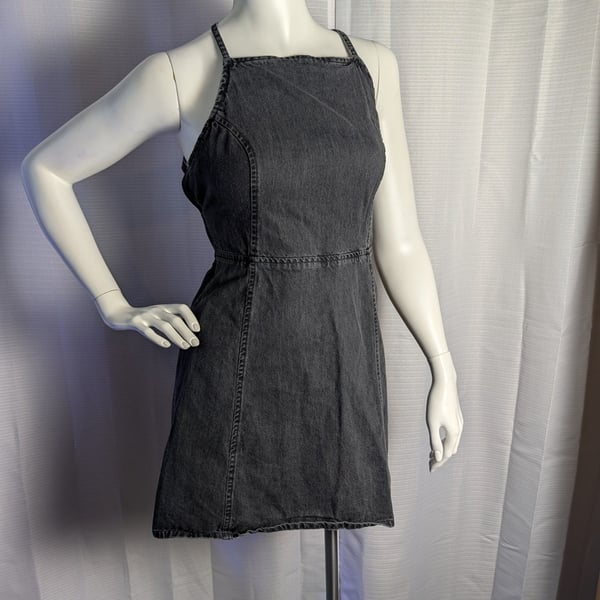 ASOS Denim Square Neck Lace-Back Mini Dress in Washed Black