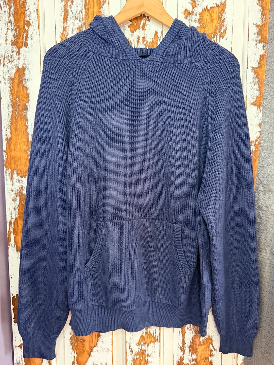 Edikted Women’s Navy Blue Knit Hooded Sweater Pullover Kangaroo Pocket Size XL 2