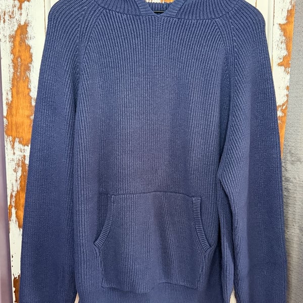 Edikted Women’s Navy Blue Knit Hooded Sweater Pullover Kangaroo Pocket Size XL