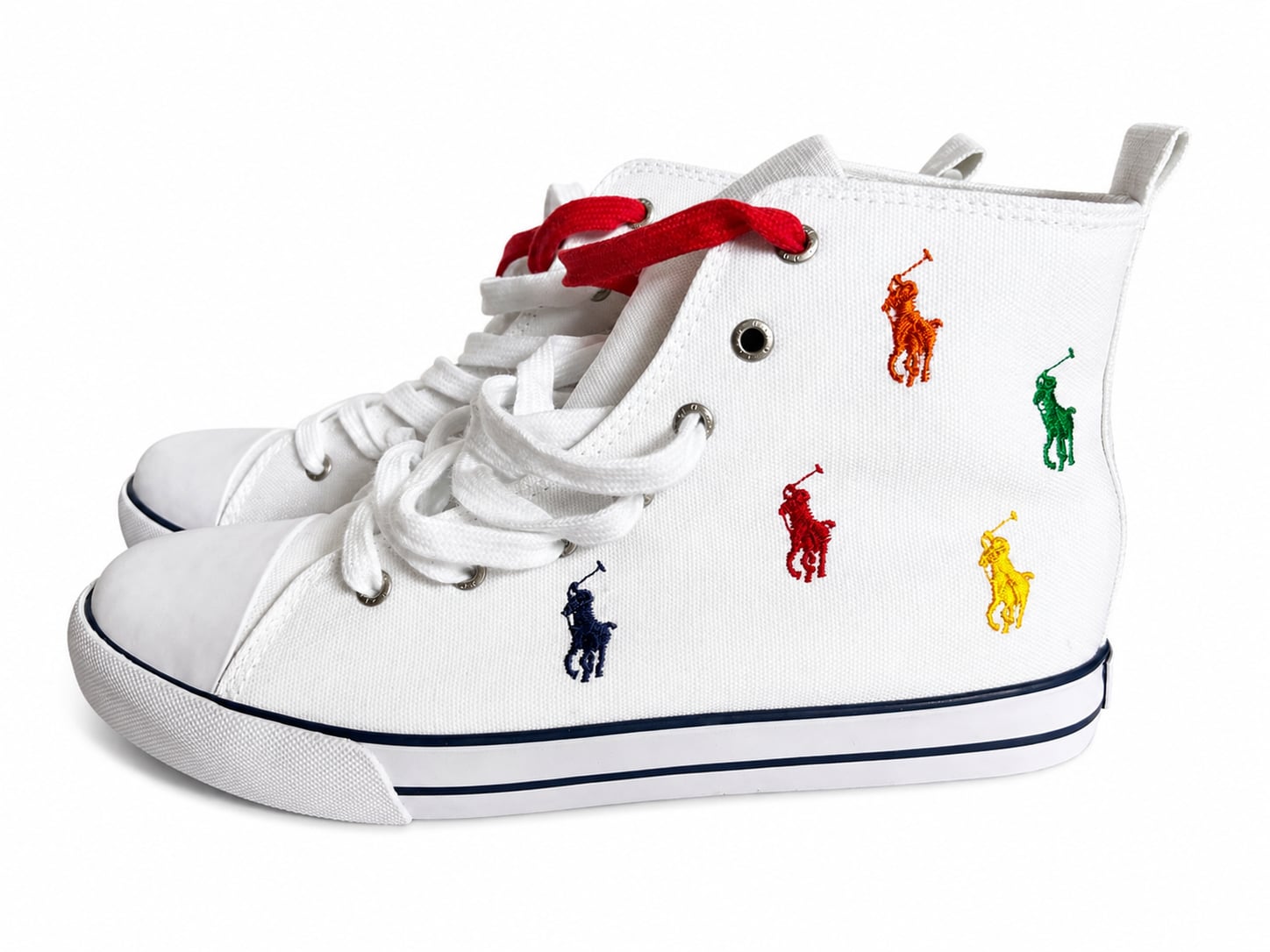 Polo Ralph Lauren Hamptyn Hi II White Multi-Color Repeat Pony High Top Sneakers 2
