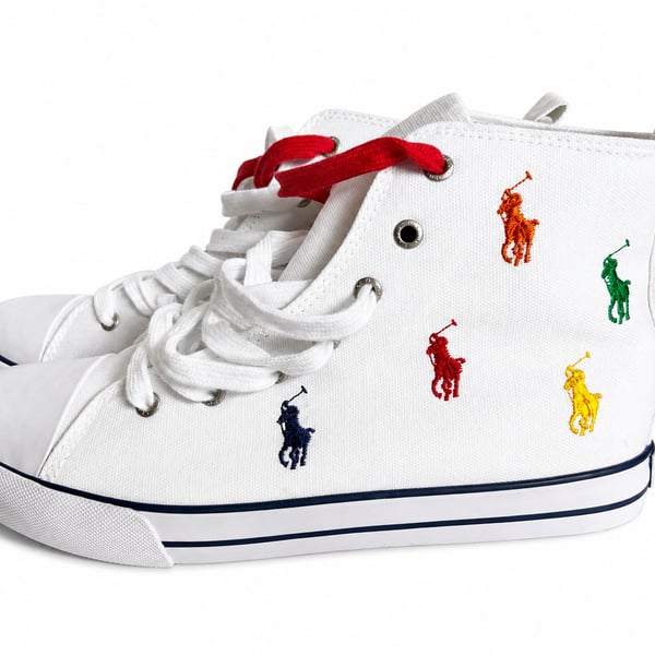 Polo Ralph Lauren Hamptyn Hi II White Multi-Color Repeat Pony High Top Sneakers