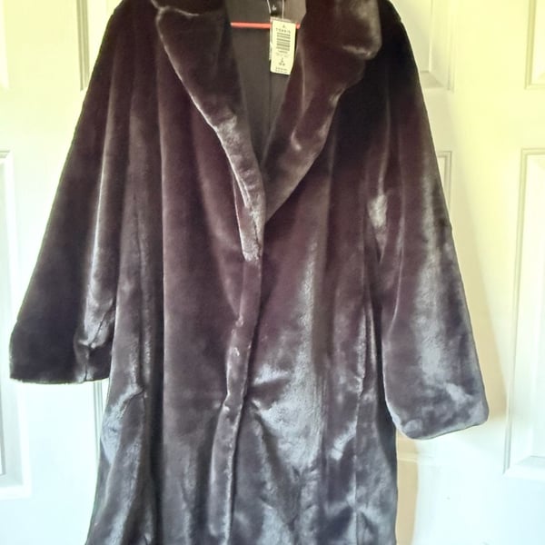 Torrid Black Faux Fur Coat Peacoat  Glam size 2XL or 18 / 20 NWT