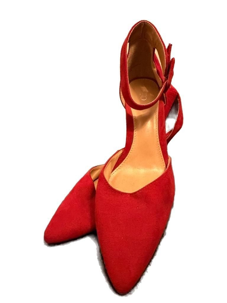 Red Suede Pointed Toe Low Heel Pumps 1