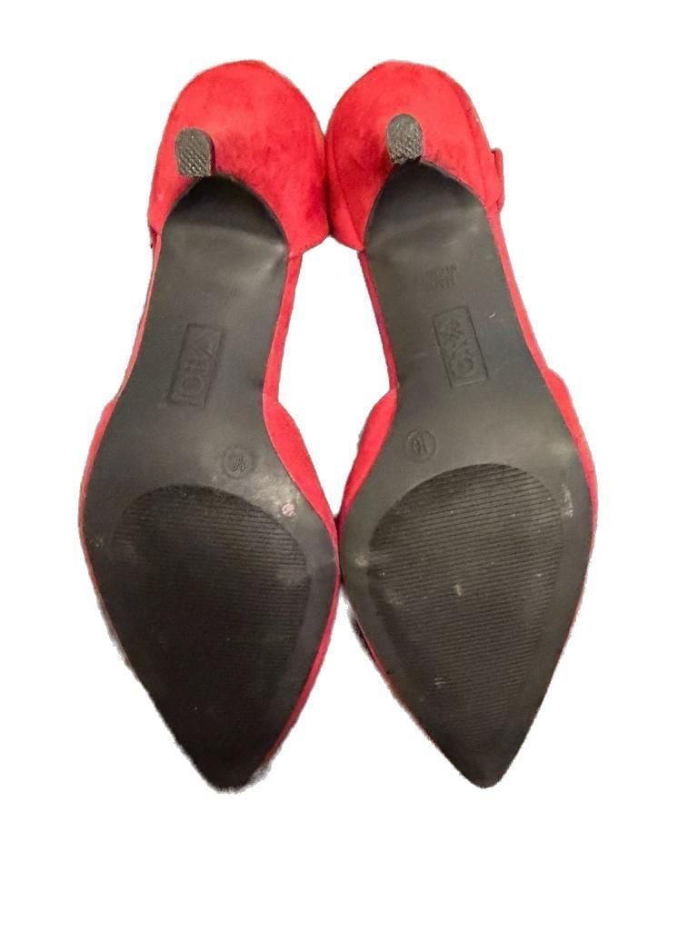 Red Suede Pointed Toe Low Heel Pumps 2