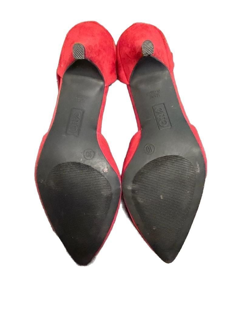 Red Suede Pointed Toe Low Heel Pumps 3