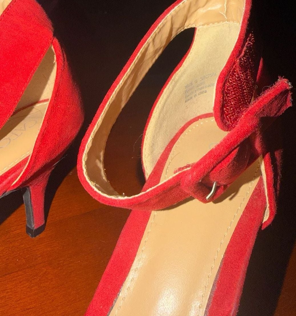 Red Suede Pointed Toe Low Heel Pumps 4