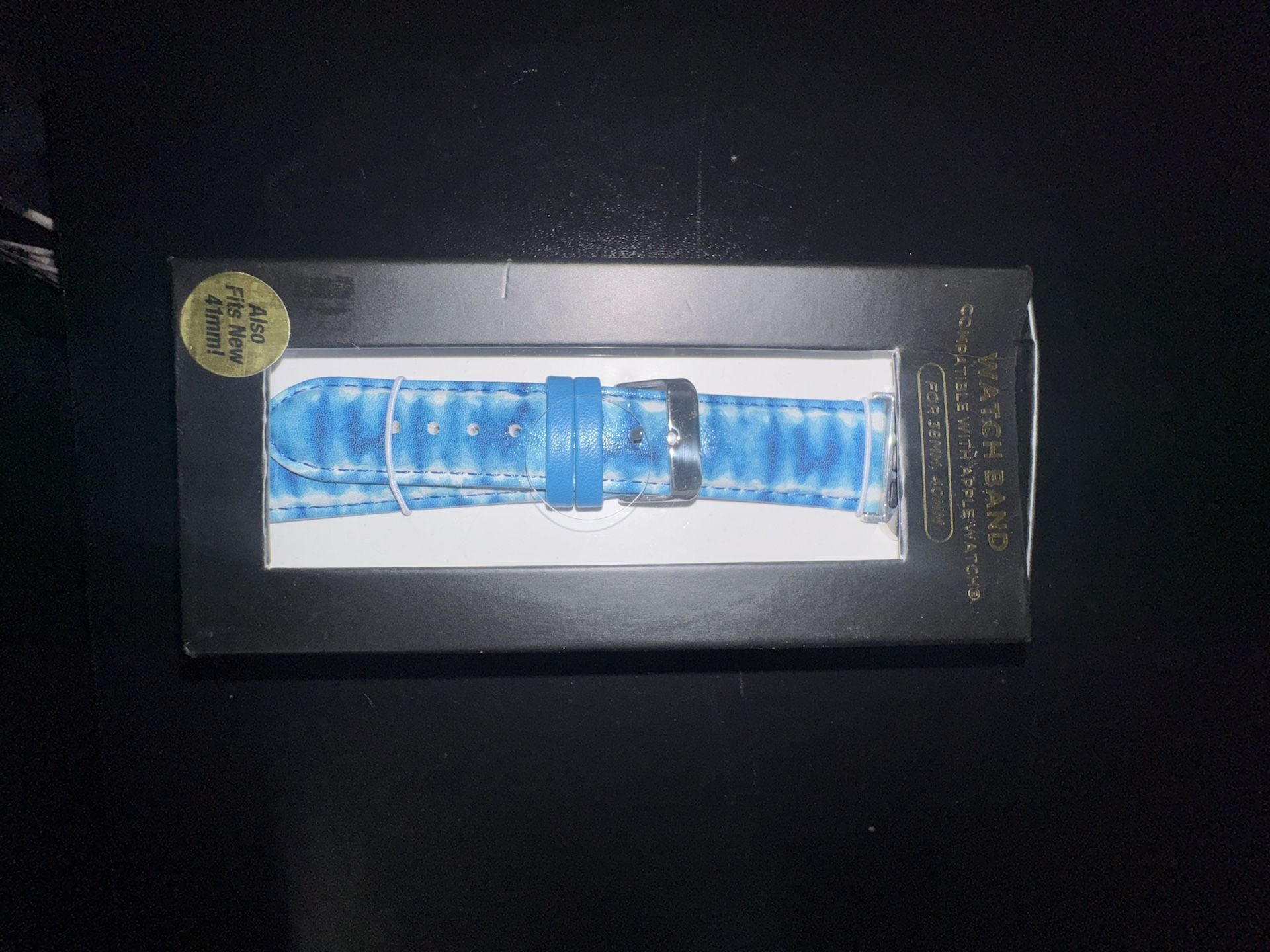 Faux Leather Watch Band for Apple Watch (Fits 38mm, 40mm, and 41mm) - Blue Tie-Dye 1