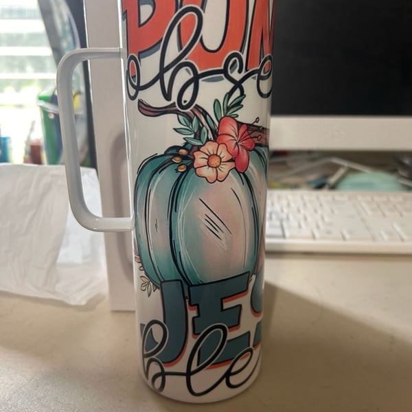 Pumpkin Obsessed & Jesus Blessed 20oz Skinny Tumbler with Handle