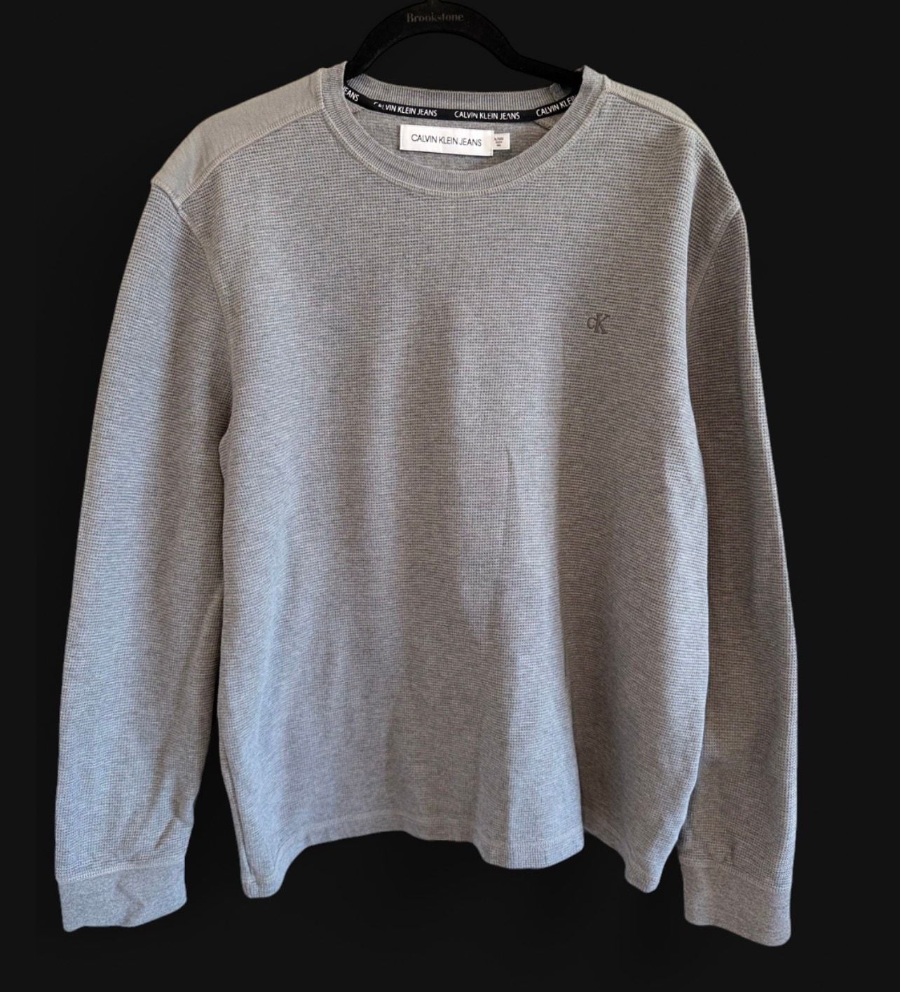 Calvin Klein Jeans Men's Grey Waffle Knit Long Sleeve Crewneck Sweater 2
