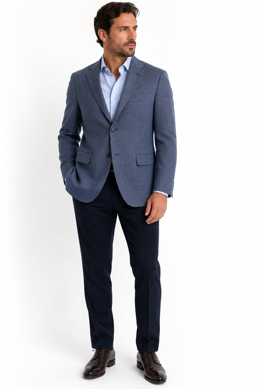Chiavari Made in Italy Blue Micro-Check Wool Sport Coat 1