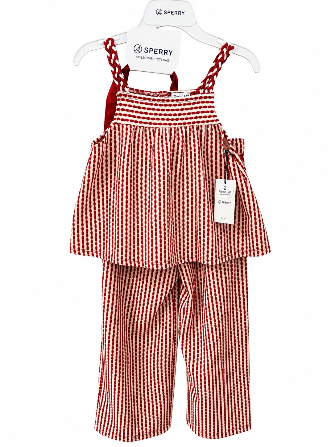 Sperry Girls 2-Piece Smocked Tank Top and Wide-Leg Pants Set with Lobster Tote Bag Girls Size 6 2
