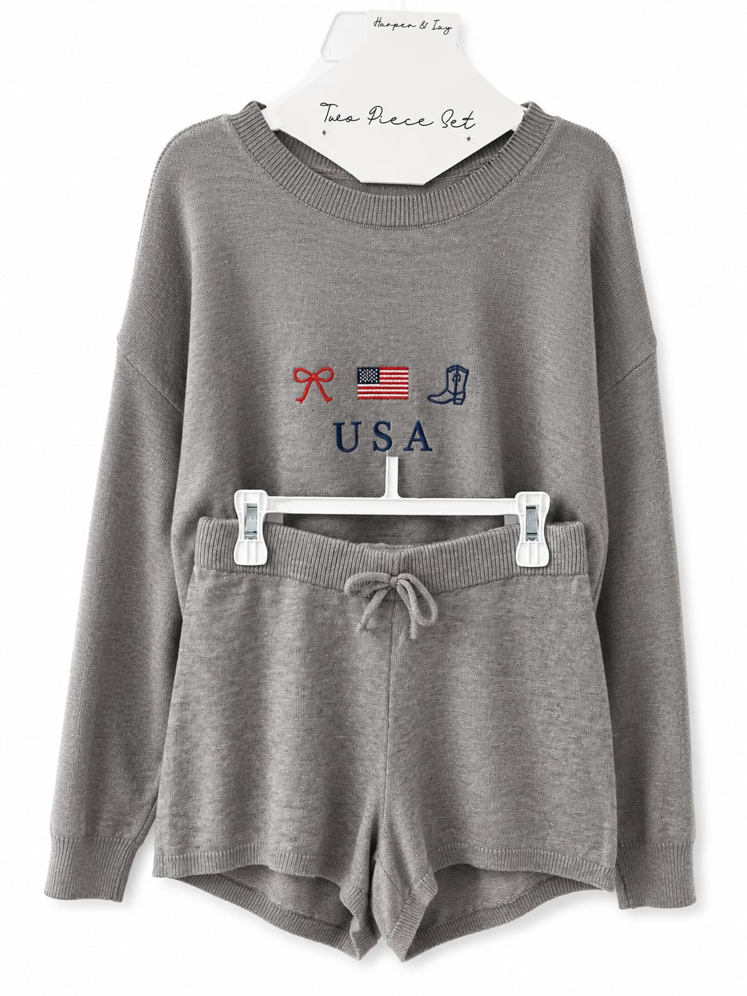 Harper & Ivy USA Graphic Embroidered Knit Two Piece Set Girls Size 14 2