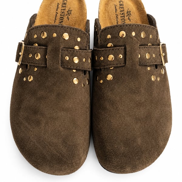 Greystone Leather Collection Suede Studded Clogs