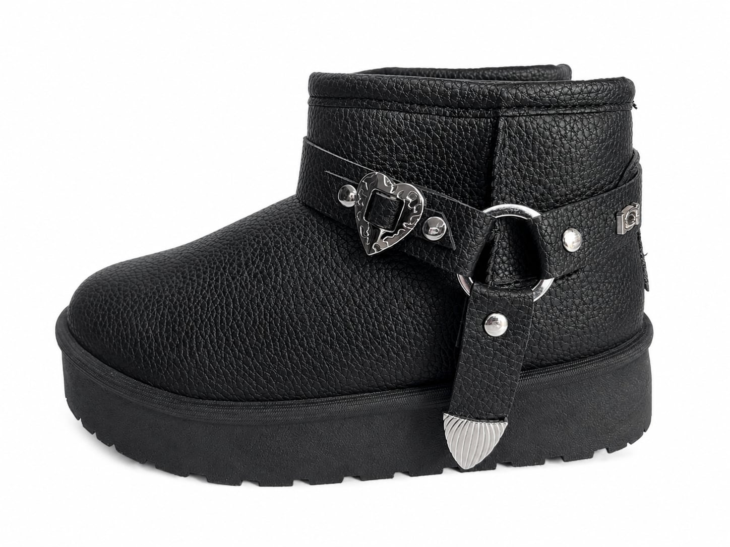 bebe Girls' Faux Leather Platform Ankle Boots with Heart Buckle and Faux Fur Lining 2