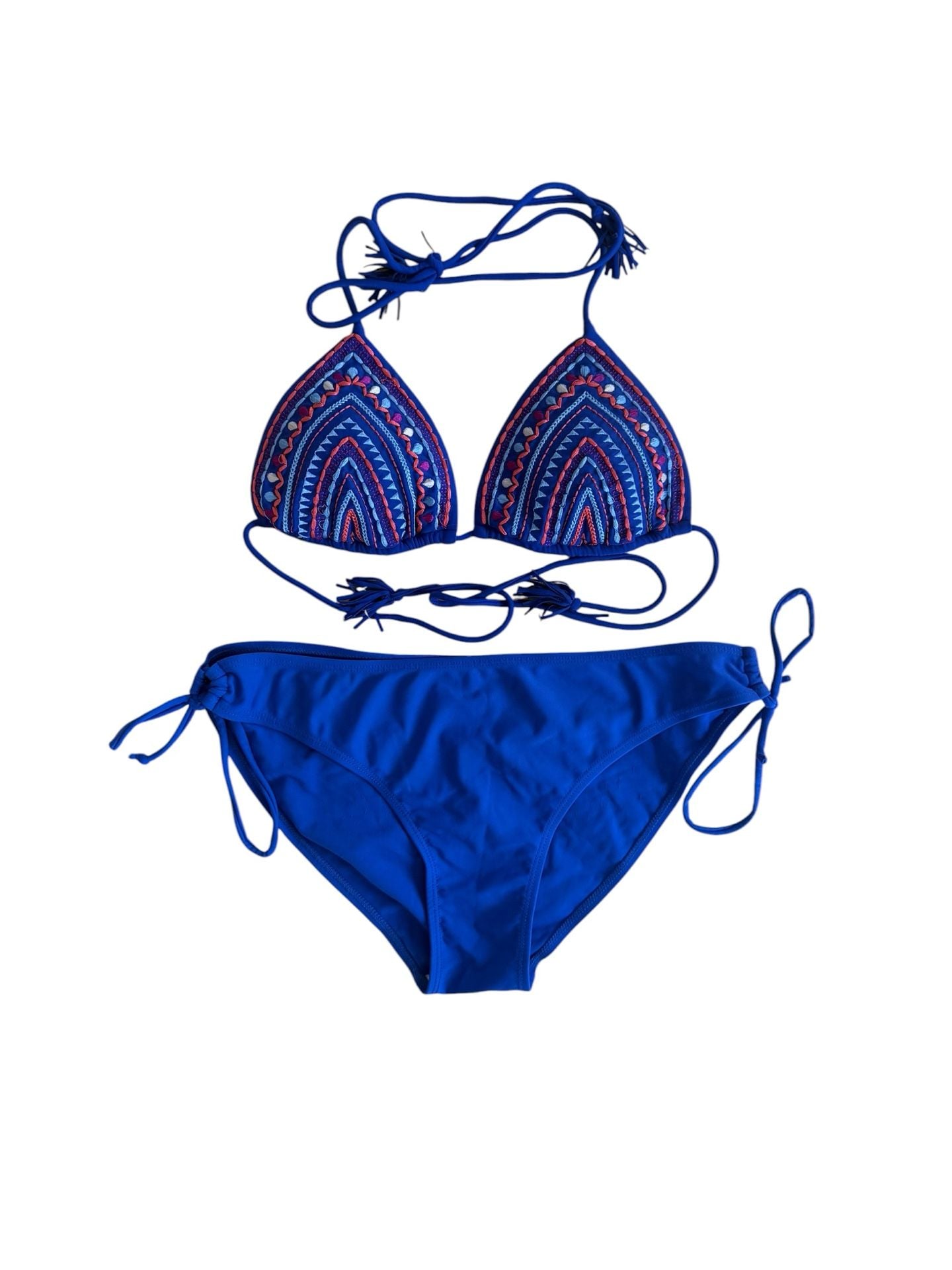 American Eagle Blue Embroidered Triangle String Bikini Set 1