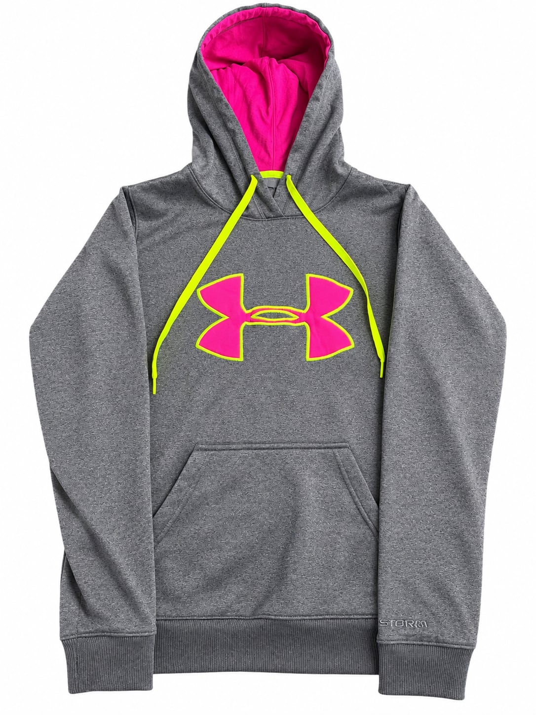 Under Armour UA Storm Semi-Fitted Women's Pullover Hoodie Gray with Pink and Neon Green 2