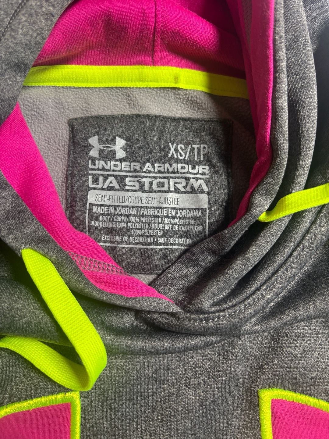 Under Armour UA Storm Semi-Fitted Women's Pullover Hoodie Gray with Pink and Neon Green 3