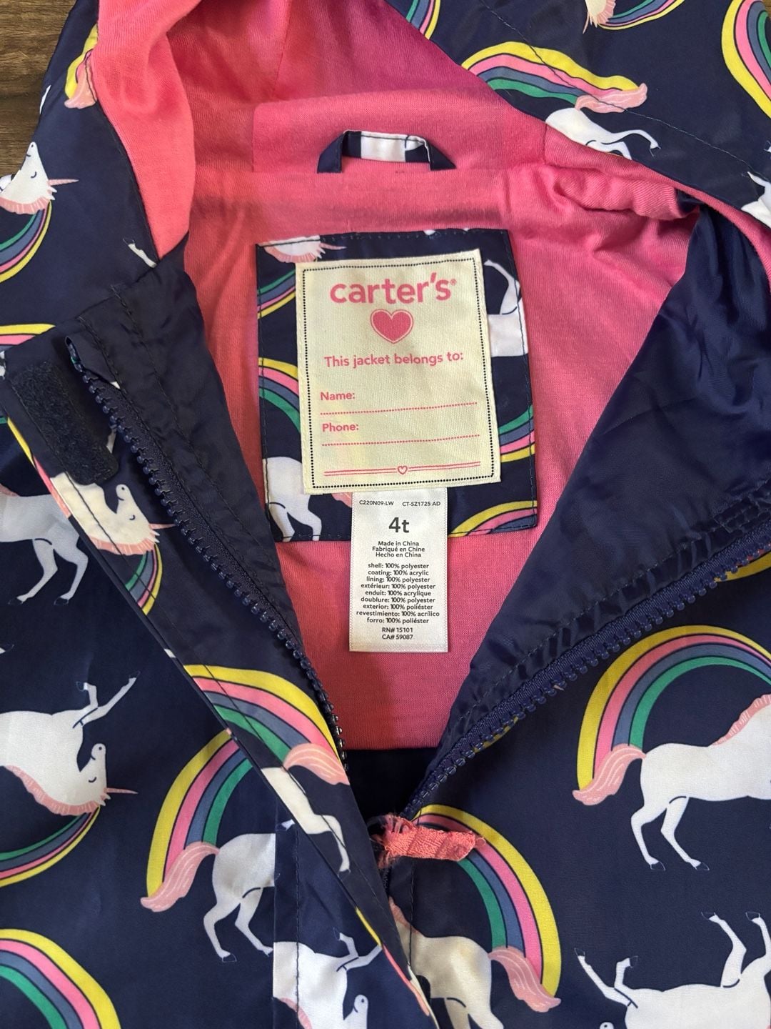 Carter's Girls Rainbow Rainslicker Jacket Size 2T 3T 4T 4 5/6 6X 3