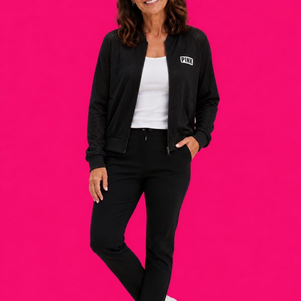 PINK by Victoria's Secret Black Perforated Mesh Full-Zip Bomber Jacket