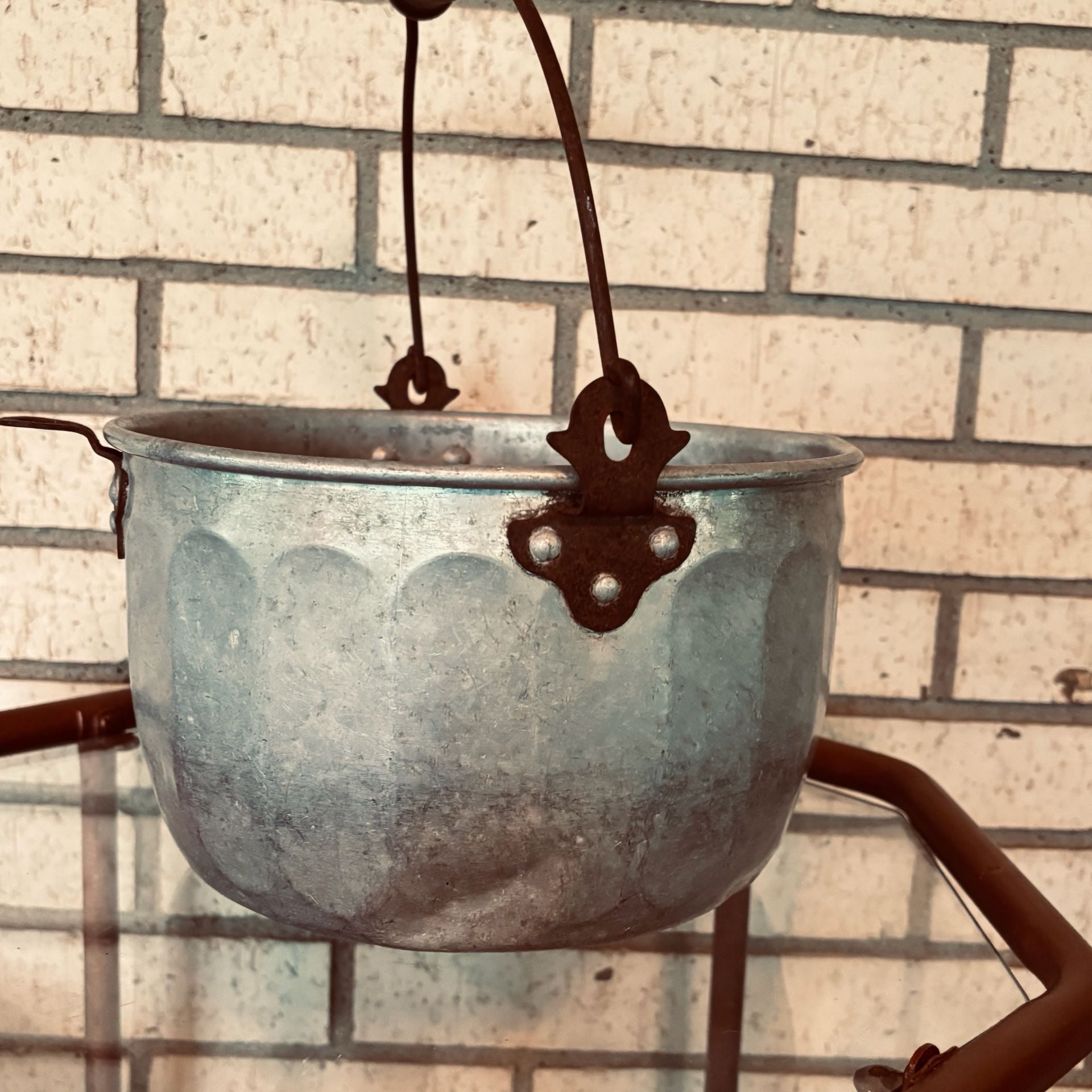Vintage Rustic Hammered Aluminum bucket/ Pot with wooden Handle 5