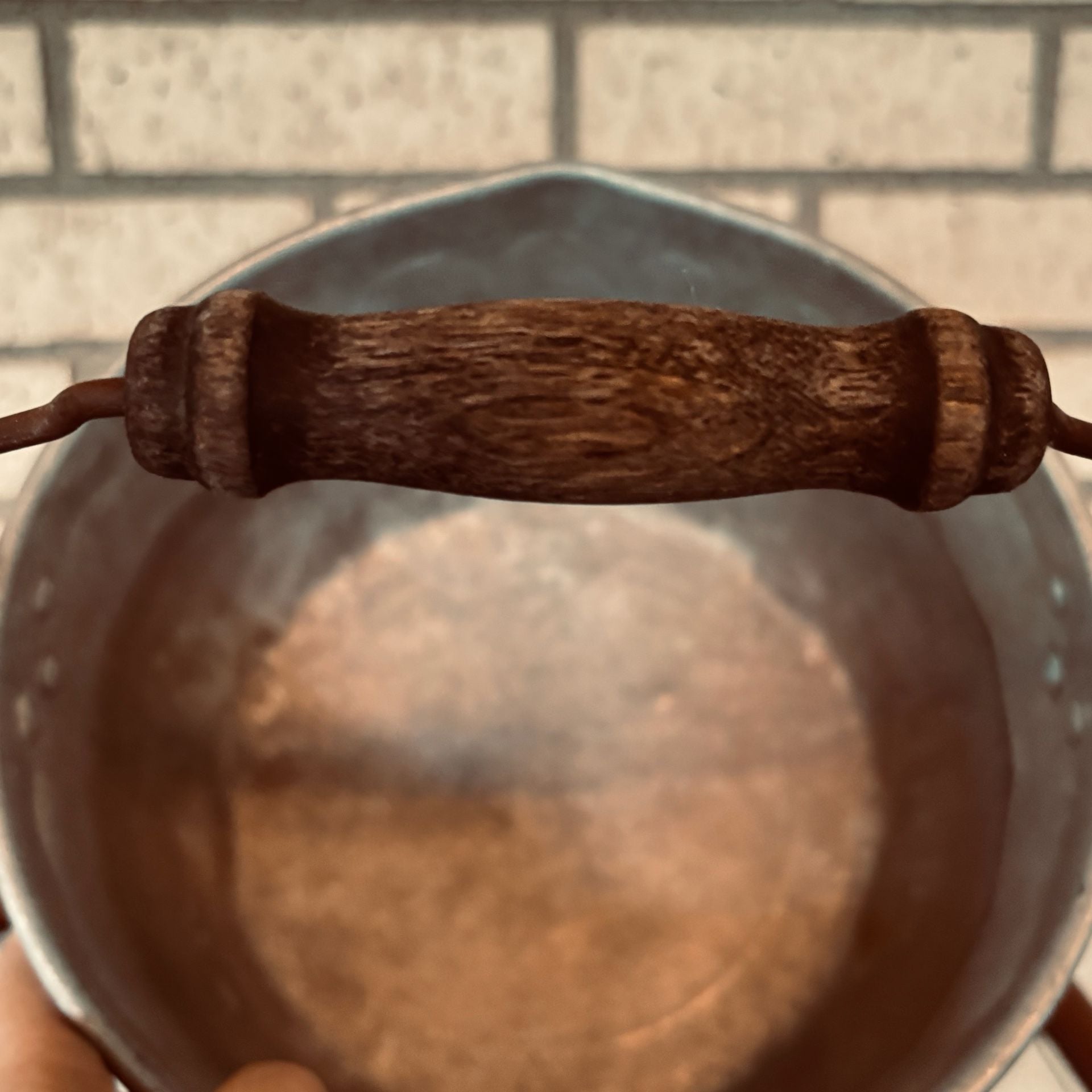 Vintage Rustic Hammered Aluminum bucket/ Pot with wooden Handle 7