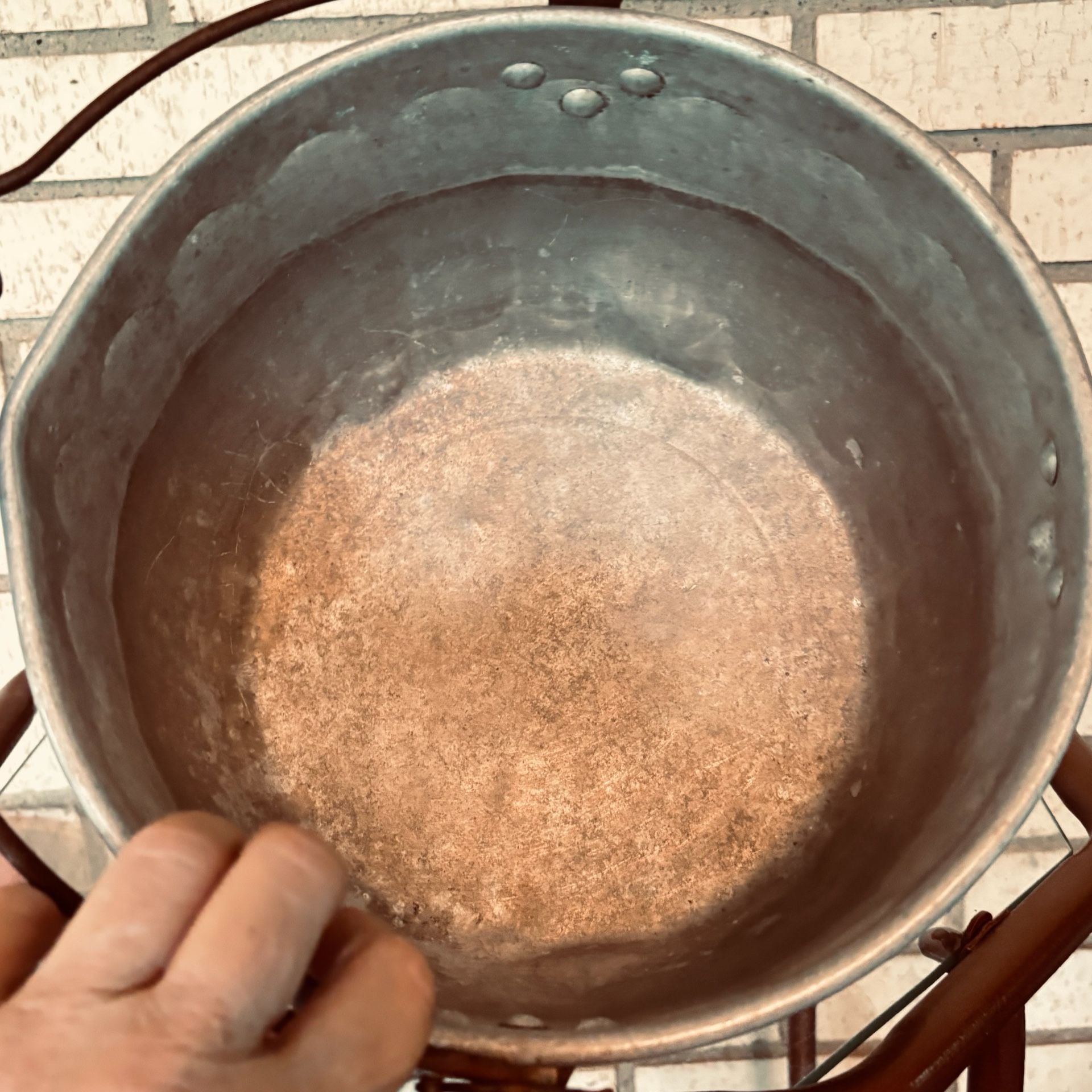 Vintage Rustic Hammered Aluminum bucket/ Pot with wooden Handle 10