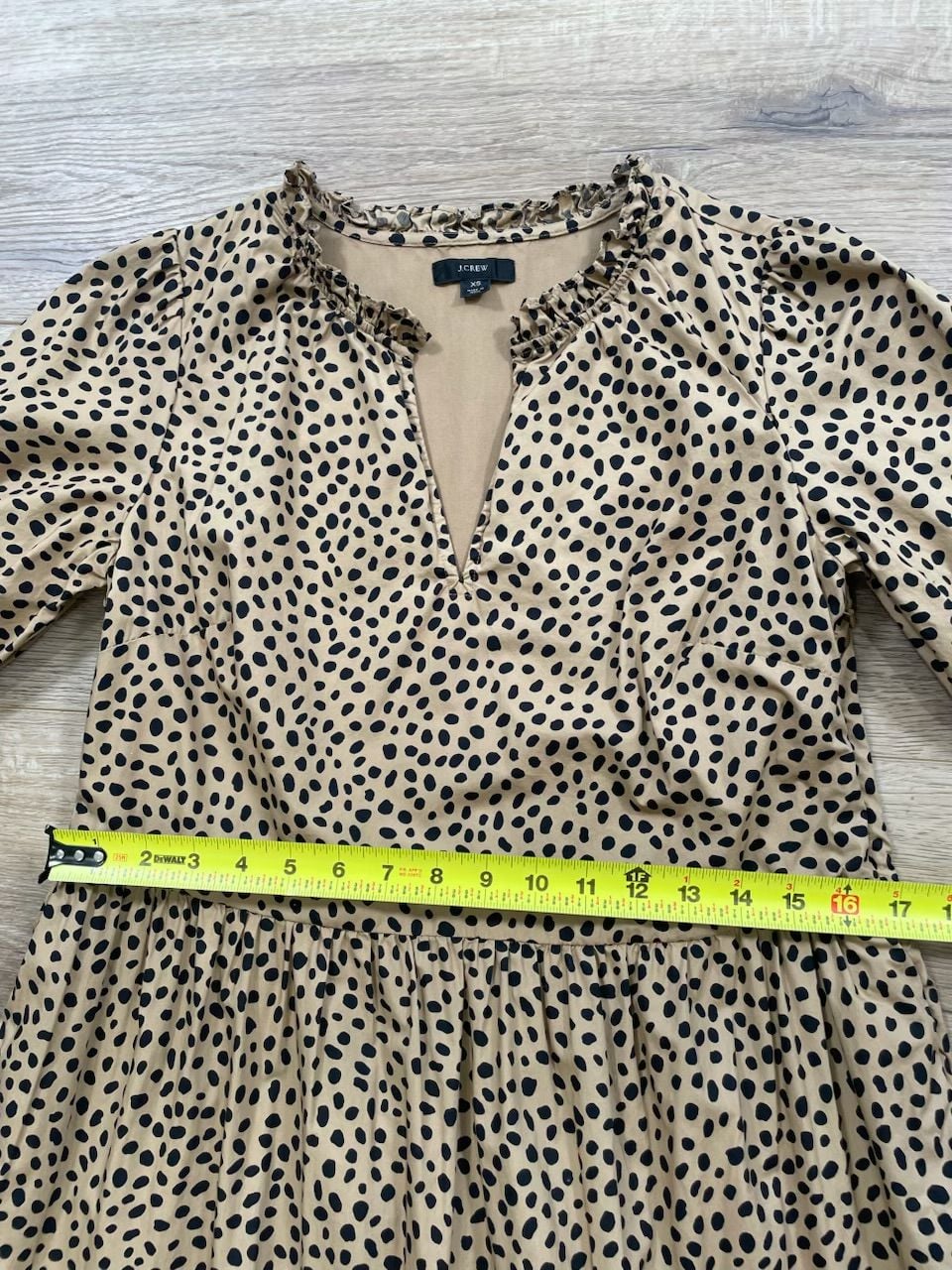 J.Crew XS Leopard Dot Tiered Popover Dress Ruffle Neck Cotton Lined Beige Midi 4