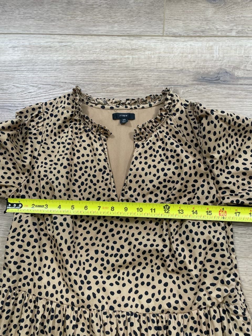 J.Crew XS Leopard Dot Tiered Popover Dress Ruffle Neck Cotton Lined Beige Midi 5