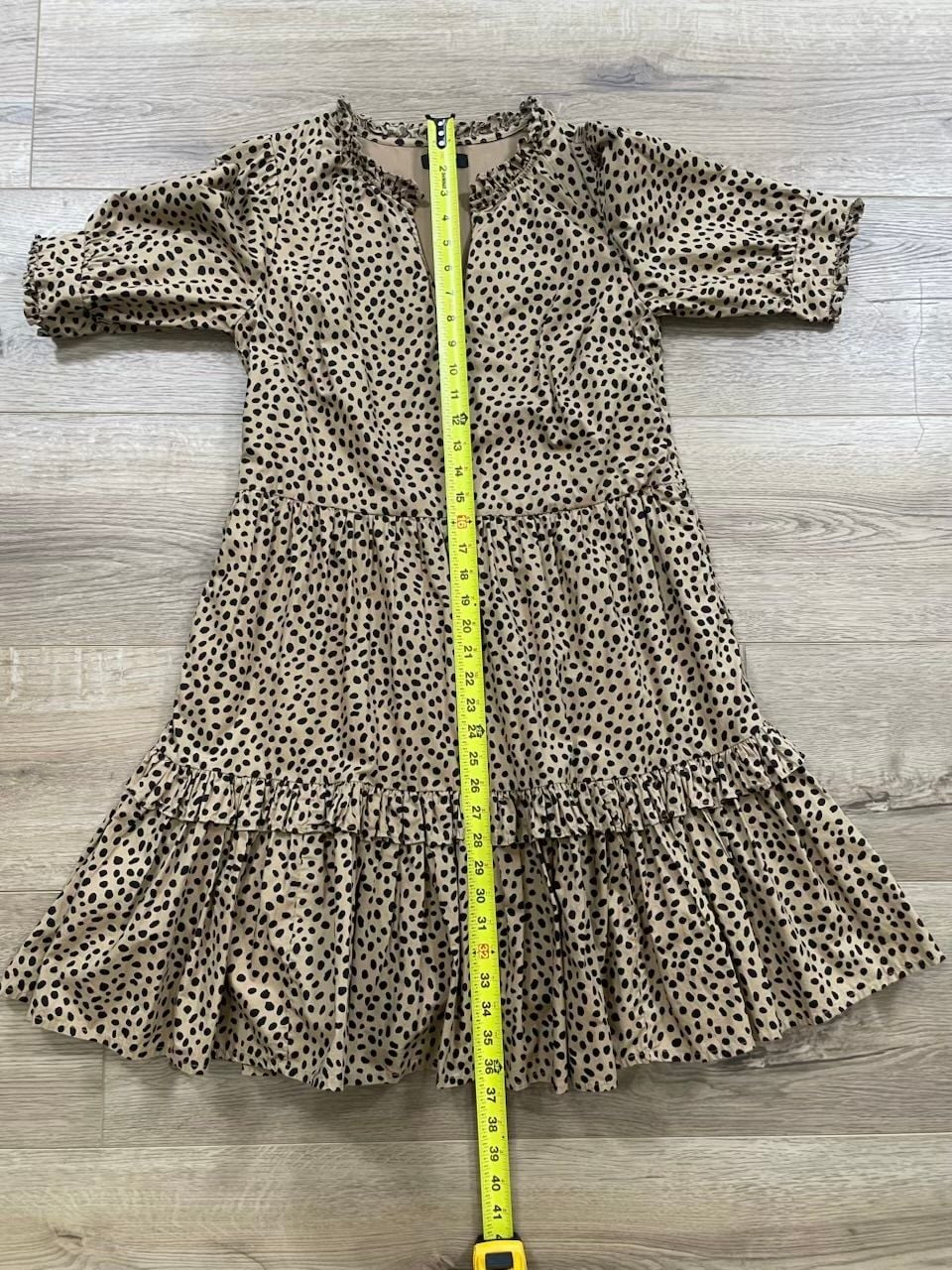 J.Crew XS Leopard Dot Tiered Popover Dress Ruffle Neck Cotton Lined Beige Midi 6