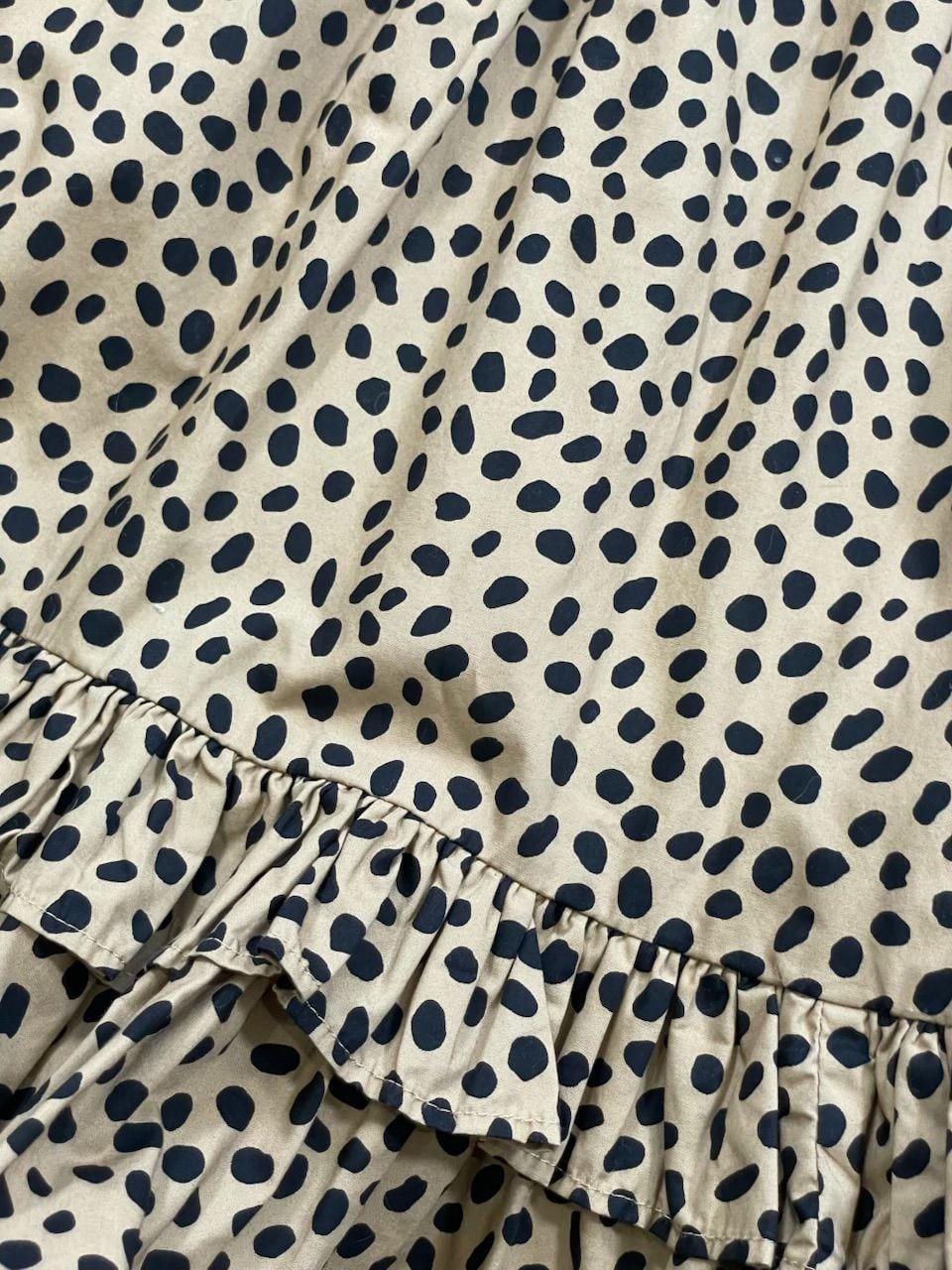 J.Crew XS Leopard Dot Tiered Popover Dress Ruffle Neck Cotton Lined Beige Midi 8