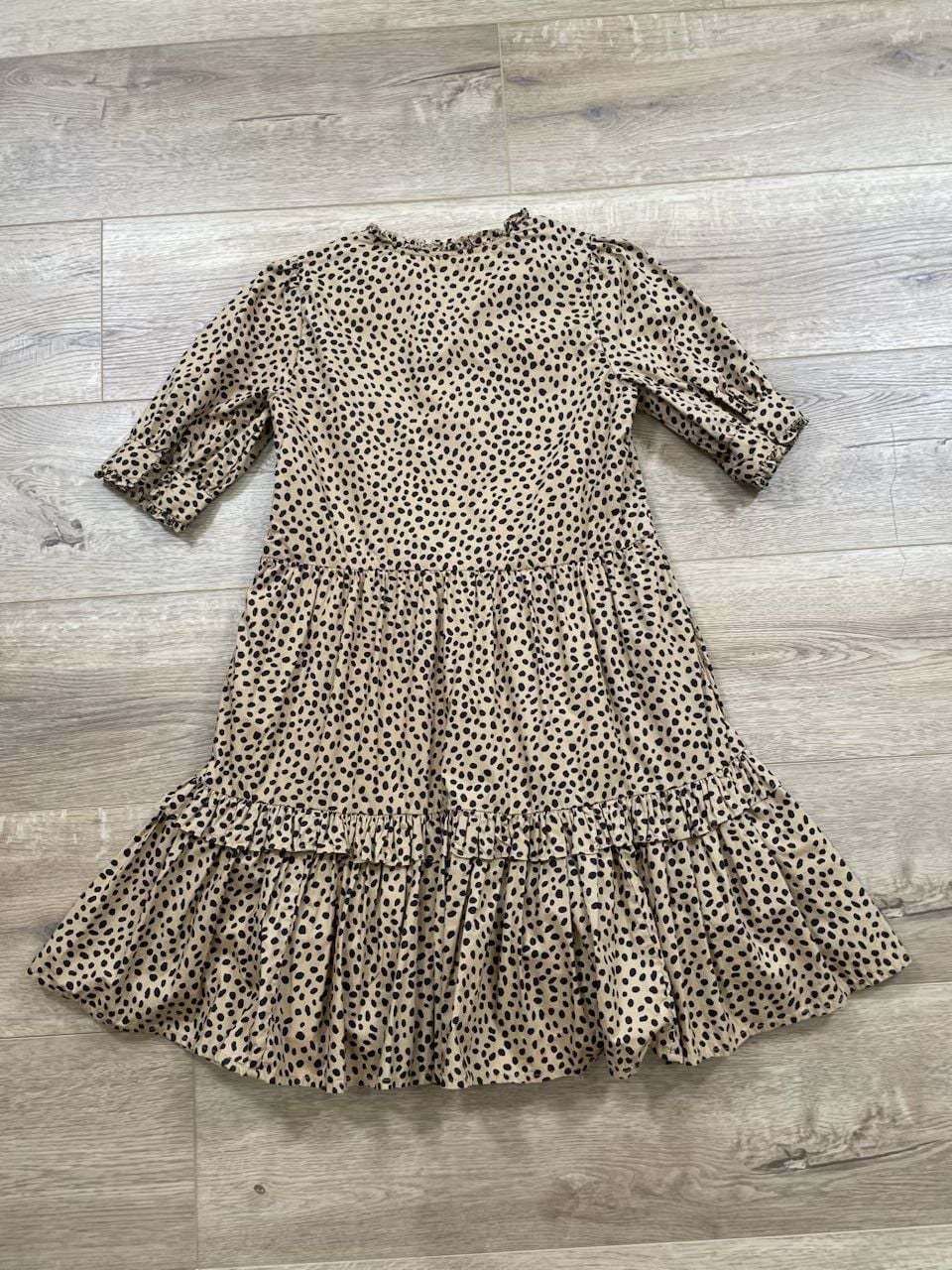 J.Crew XS Leopard Dot Tiered Popover Dress Ruffle Neck Cotton Lined Beige Midi 9