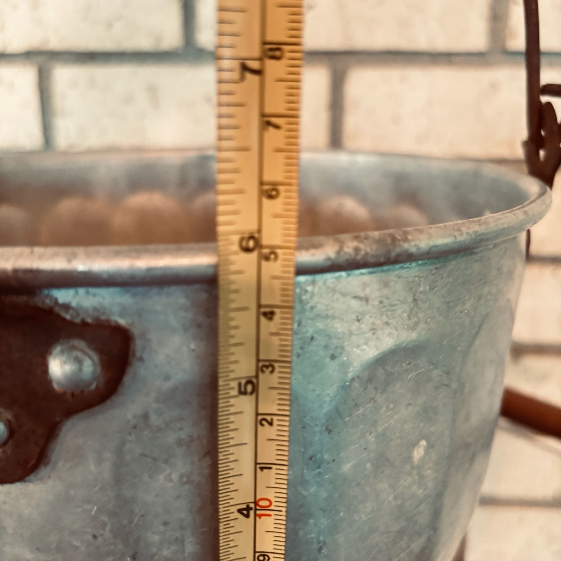 Vintage Rustic Hammered Aluminum bucket/ Pot with wooden Handle 11