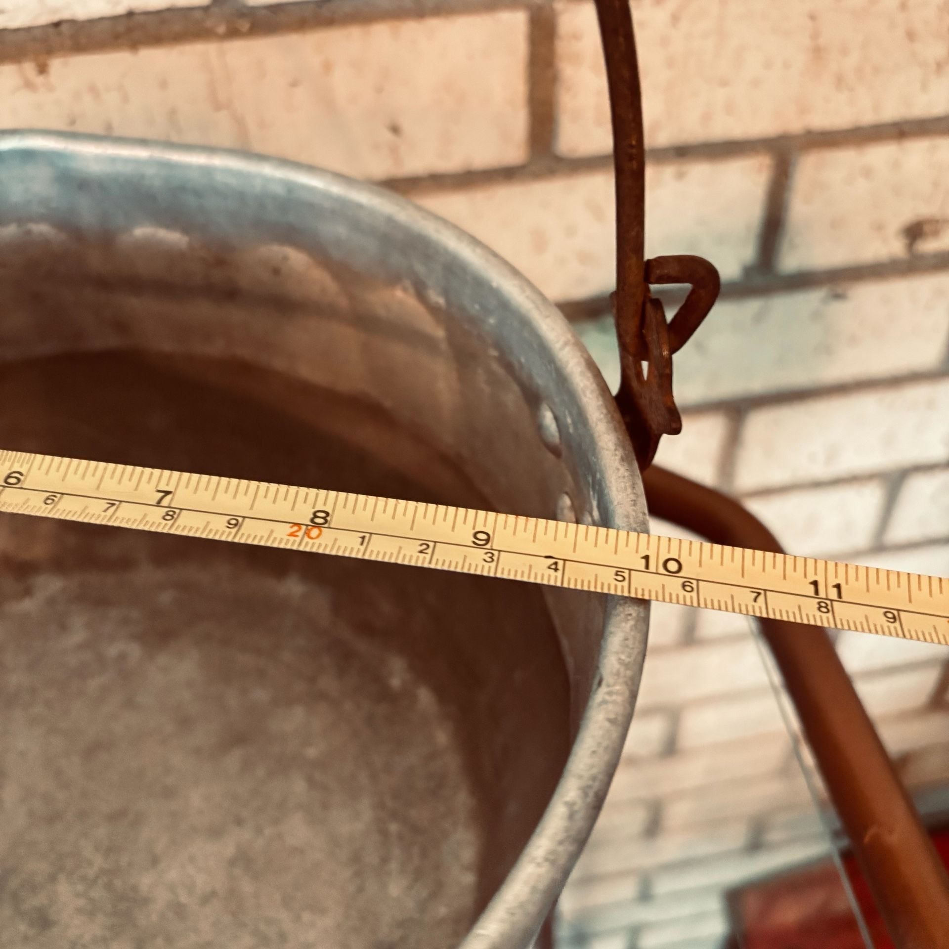 Vintage Rustic Hammered Aluminum bucket/ Pot with wooden Handle 12