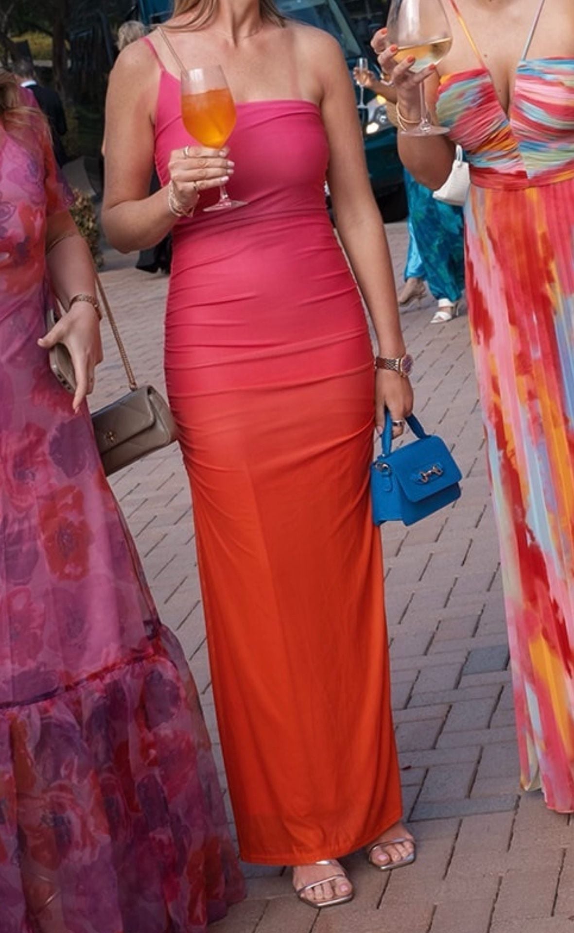 Lulus Krista Pink Ombre Mesh One-Shoulder Maxi Dress - Size: Small 3