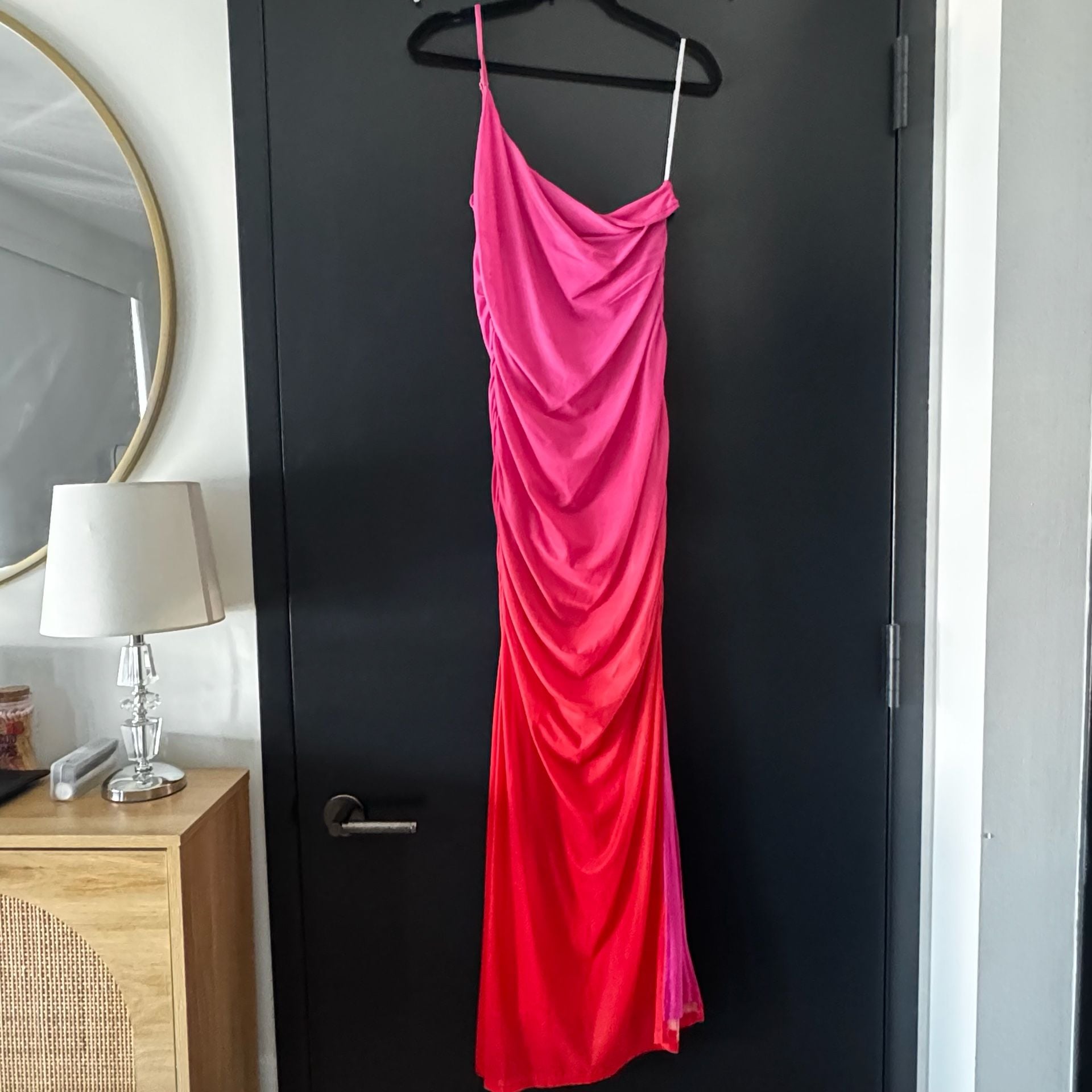 Lulus Krista Pink Ombre Mesh One-Shoulder Maxi Dress - Size: Small 6