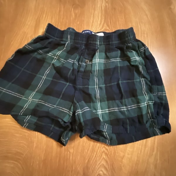 Old Navy Green and Navy Plaid Flannel Boxer Pajama Shorts