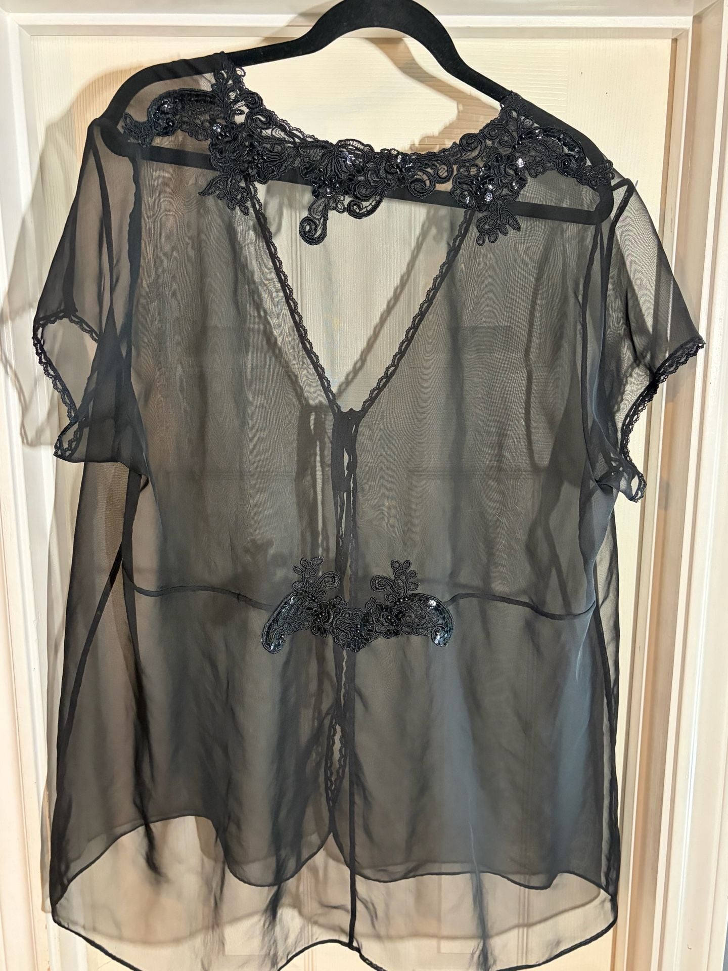 Sexy Sensual Coutures Black Sheer Lace Embellished Robe 22/24 Lingerie 5