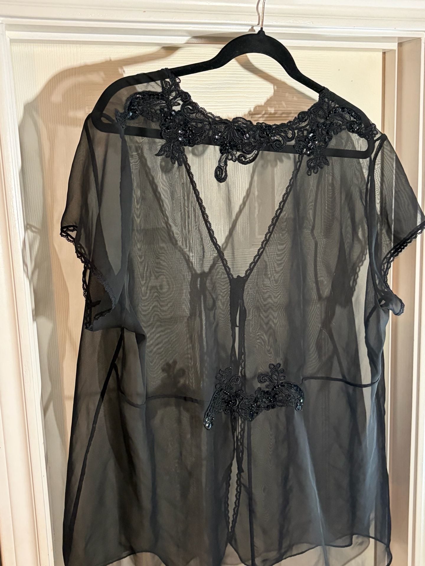 Sexy Sensual Coutures Black Sheer Lace Embellished Robe 22/24 Lingerie 6